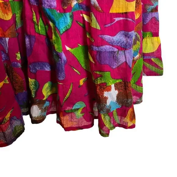 Silver Stream Vintage Tiered Floral Maxi Skirt Tropical Print Maximalist Pink OS - Picture 7 of 10